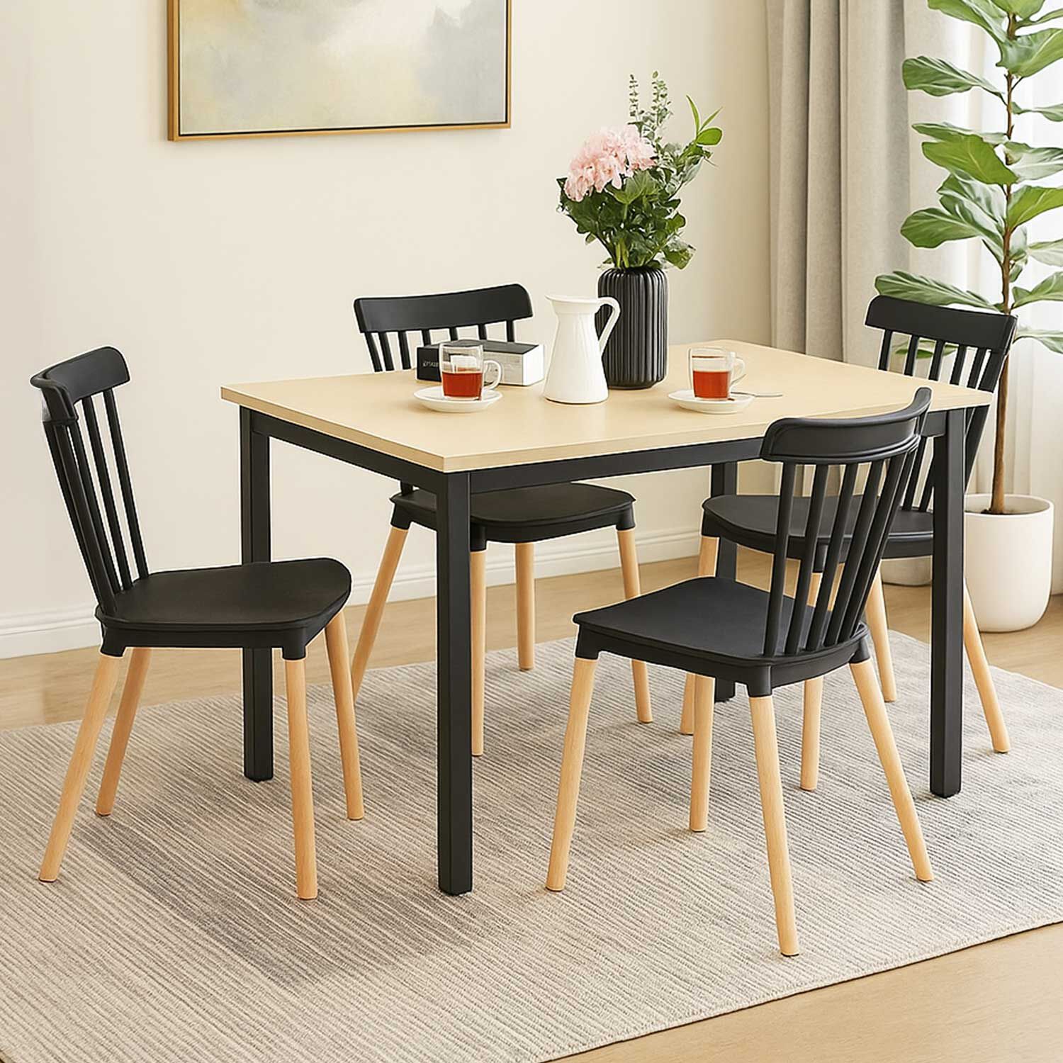 Juego De Comedor New York + 4 Sillas Windsor Negras image number 0.0