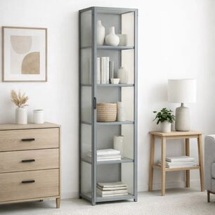 Vitrina Bambooline Estrecha Con Puertas Acr&iacute;licas 5 Niveles 42x33x161