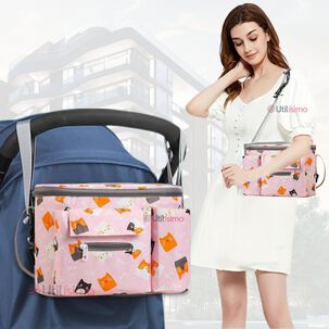 Bolso Maternal Mochila Para Coche Pañalera Bebé Pink Gatos