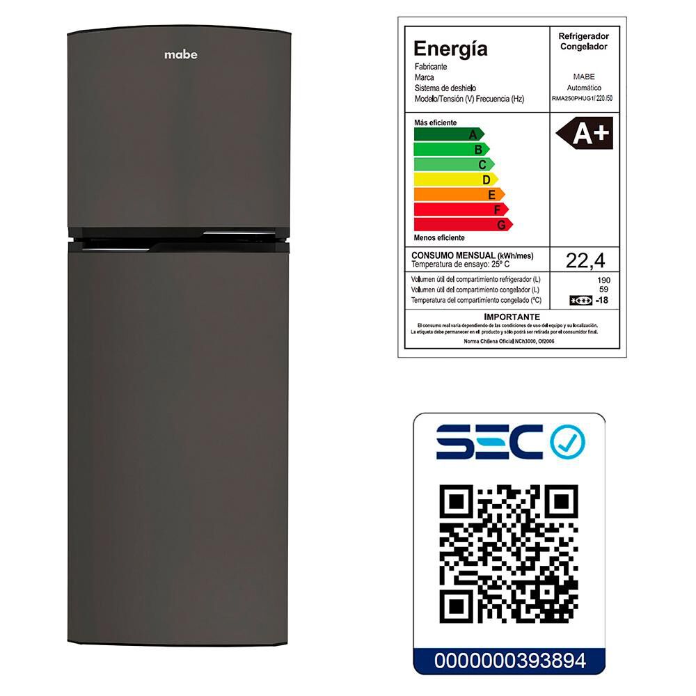 Refrigerador Top Freezer Mabe RMA250PHUG1 / No Frost / 250 Litros / A+ image number 6.0