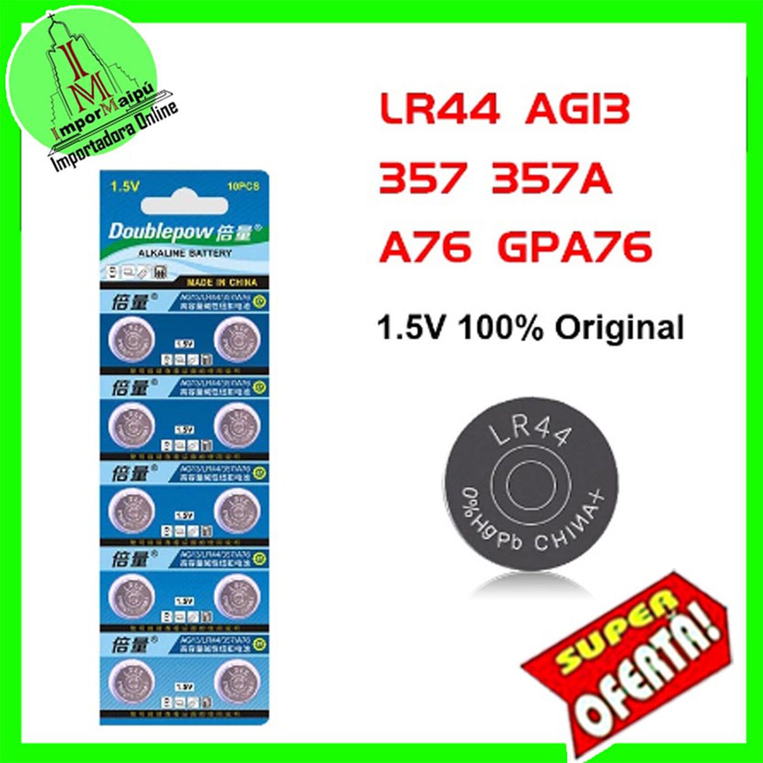 Pilas Lr44 Ag13 357a Cx44 Pila De Bot&oacute;n 1,5 V Para Relojes Luces Otros Lr44w image number 2.0