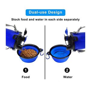 Botella De Agua Dual Portatil Vaso Plato Para Mascotas