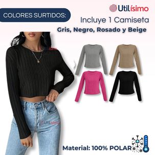 Camiseta Polar Mujer Acanalada Colores Surtidos