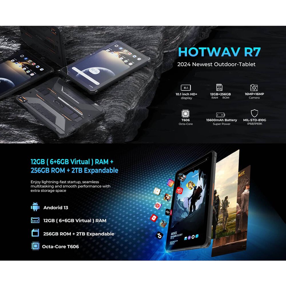 Tablet 4g Rugged Resistente Hotwav R7 - Ip68 Militar / Resiste Polvo, Golpes Y Agua image number 1.0
