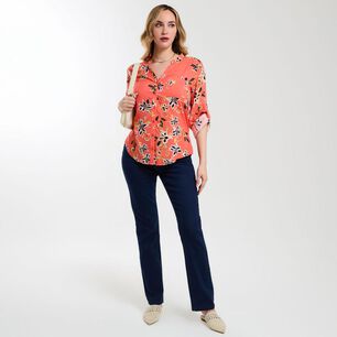 Blusa Full Print Manga Larga Roll Up Cuello V Mujer Geeps