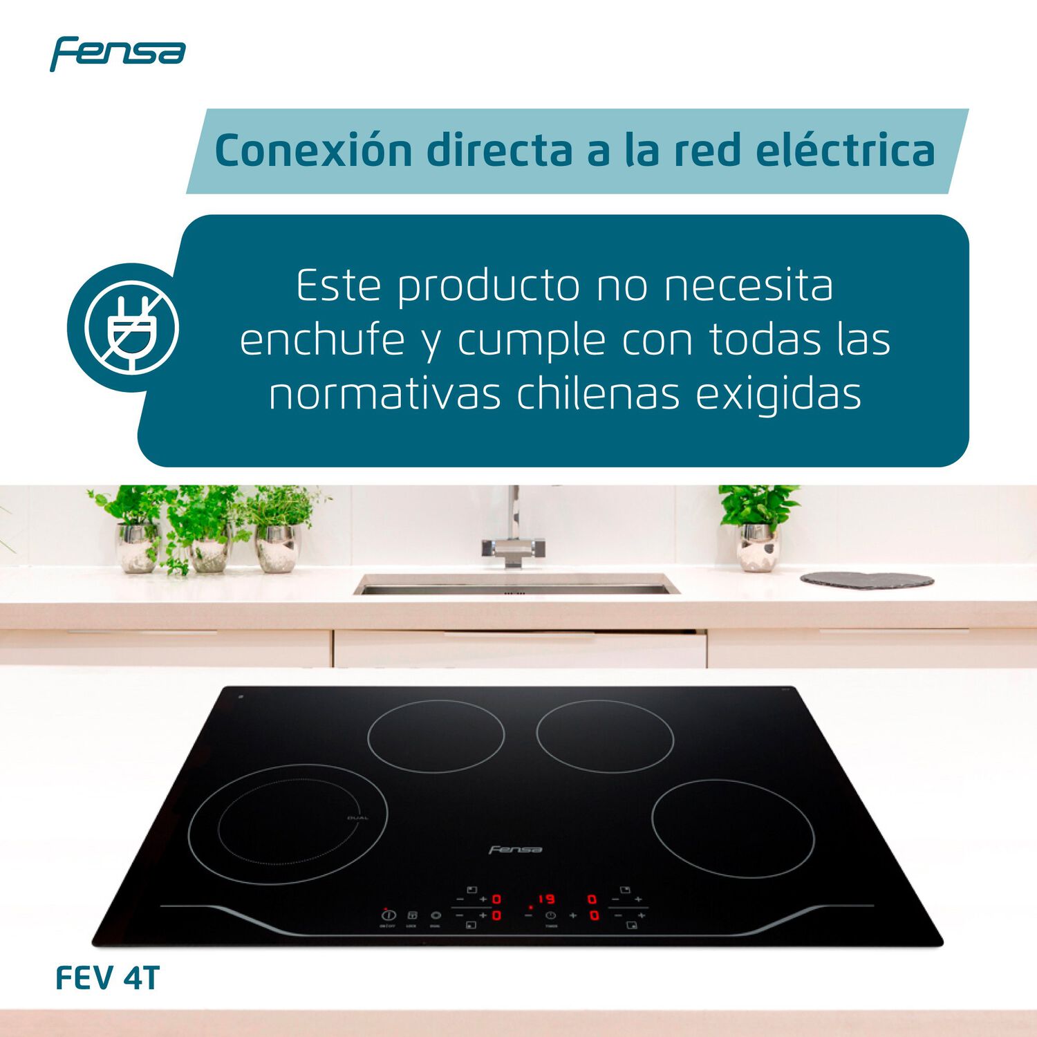 Encimera El&eacute;ctrica 3 Platos Fensa Vitrocer&aacute;mica Fev 3t Negra image number 7.0