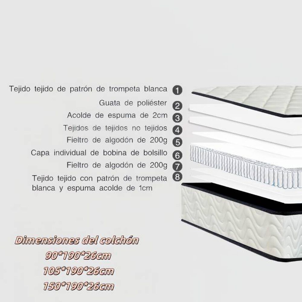 Colch&oacute;n 25 Cm Espuma Resortes Pocket Spring 2 Plazas image number 2.0