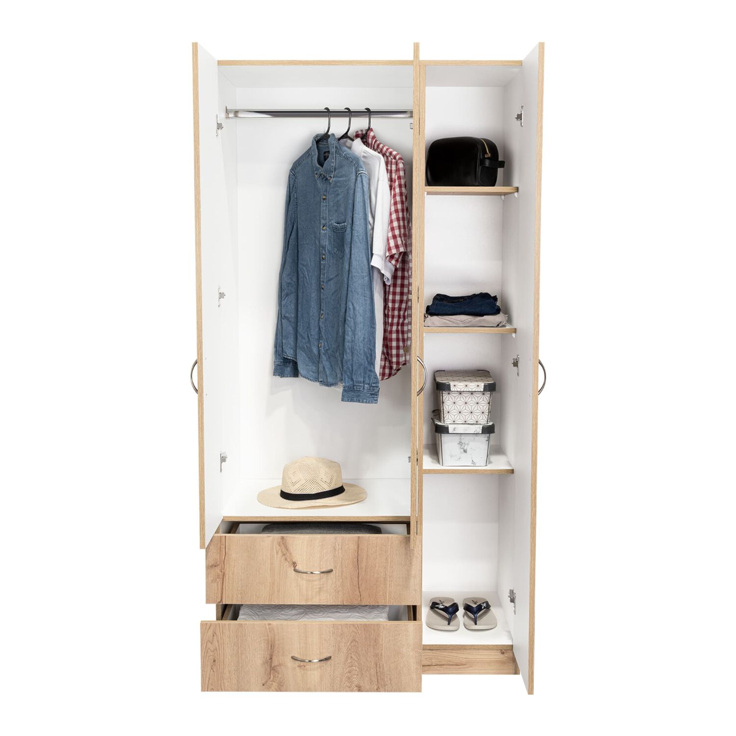 Closet 3 Puertas 2 Cajones Caf&eacute; Claro Y Blanco 180x90x47 Cm image number 2.0