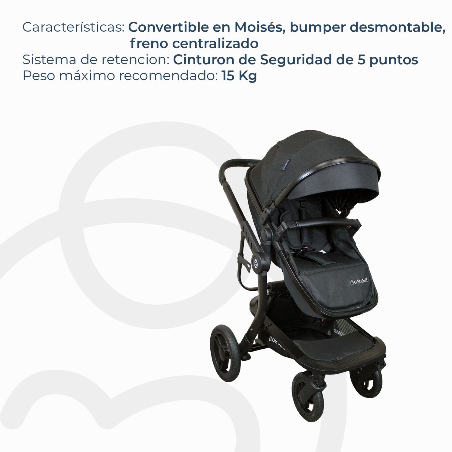 Coche Travel System Taurus Negro Bebesit image number 4.0