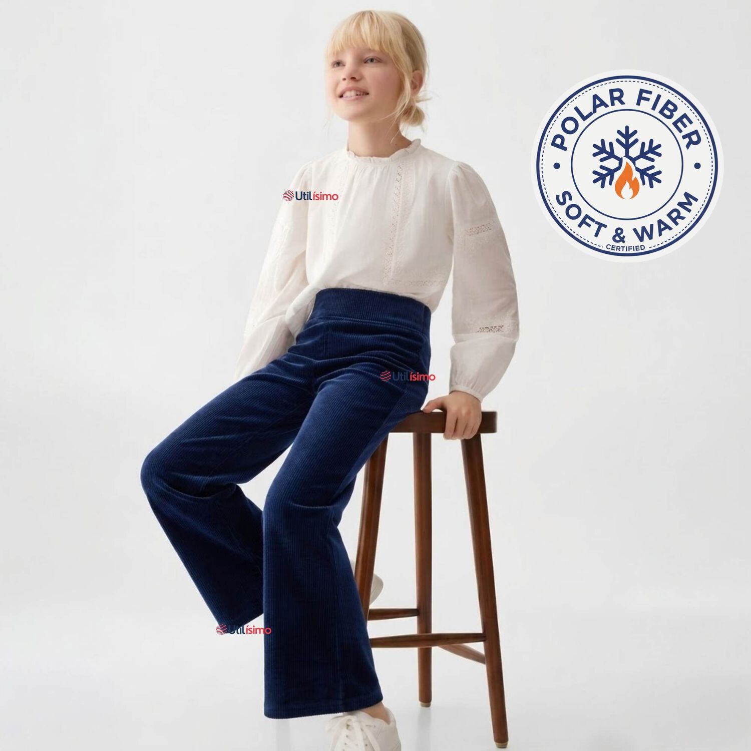 Calza Pantal&oacute;n Palazzo Ni&ntilde;a Polar Con Chiporro Elasticada T&eacute;rmica Navy Blue image number 0.0