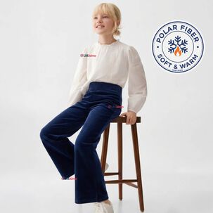 Calza Pantal&oacute;n Palazzo Ni&ntilde;a Polar Con Chiporro Elasticada T&eacute;rmica Navy Blue