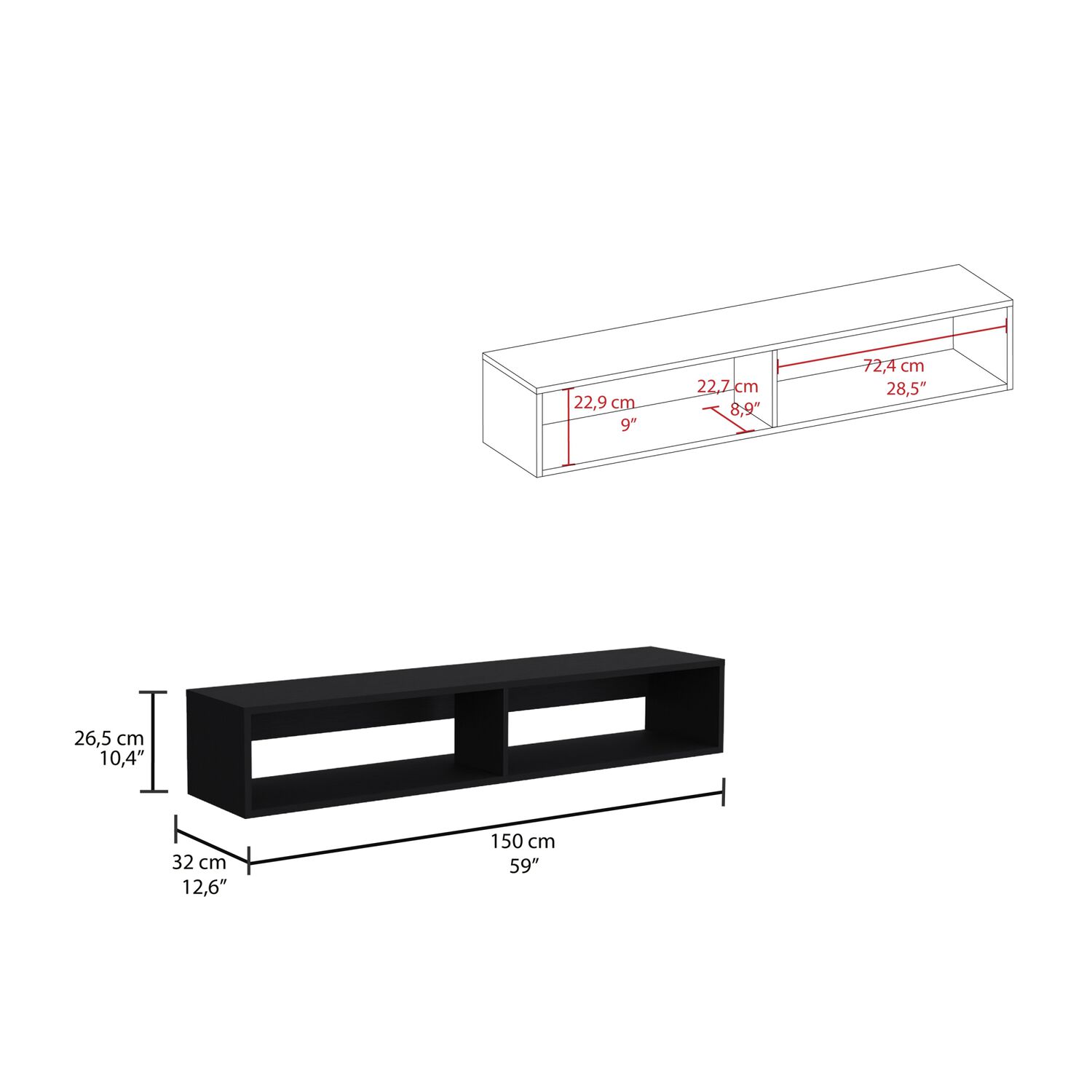 Repisa Flotente Tv 65" Fm-025n Negro image number 7.0