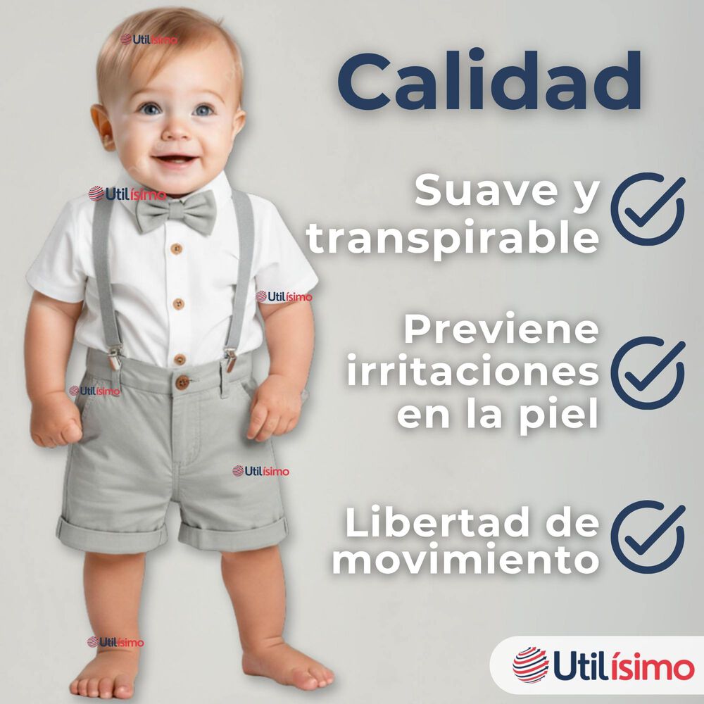 Conjunto De Vestir Con Tirantes Camisa Pantal&oacute;n Corto Algod&oacute;n Beb&eacute; Gris image number 8.0