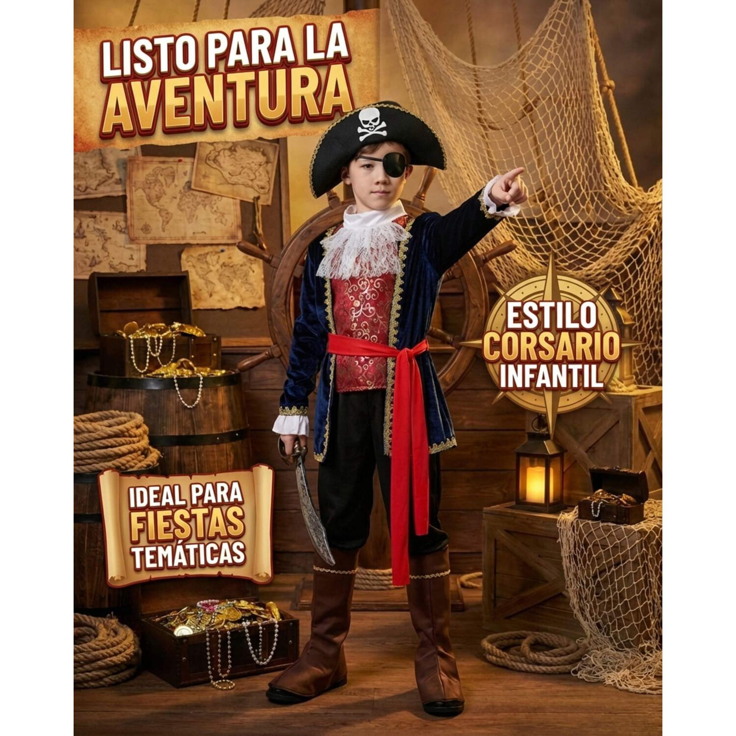 Disfraz Cosplay Pirata Corsario Piratas Infantiles Todos Ni&ntilde;o image number 14.0