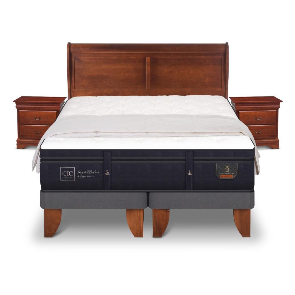 Cama Europea Cic Super Premium / King / Base Dividida + Set De Maderas + Plum&oacute;n image number 0.0