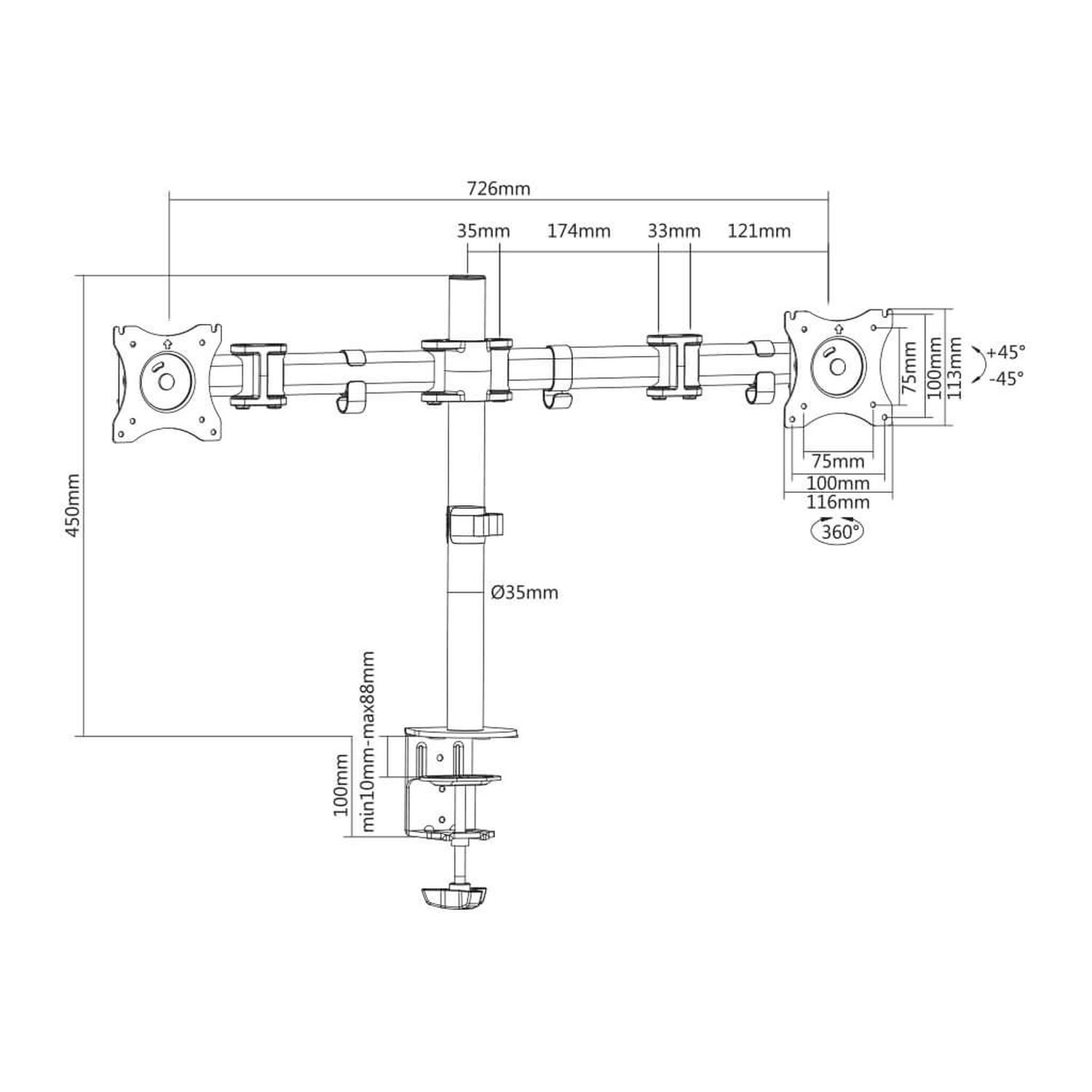 Soporte De Escritorio Para 2 Monitores, 13" A 27" 360 16kg Sbrm721 Brasforma image number 2.0