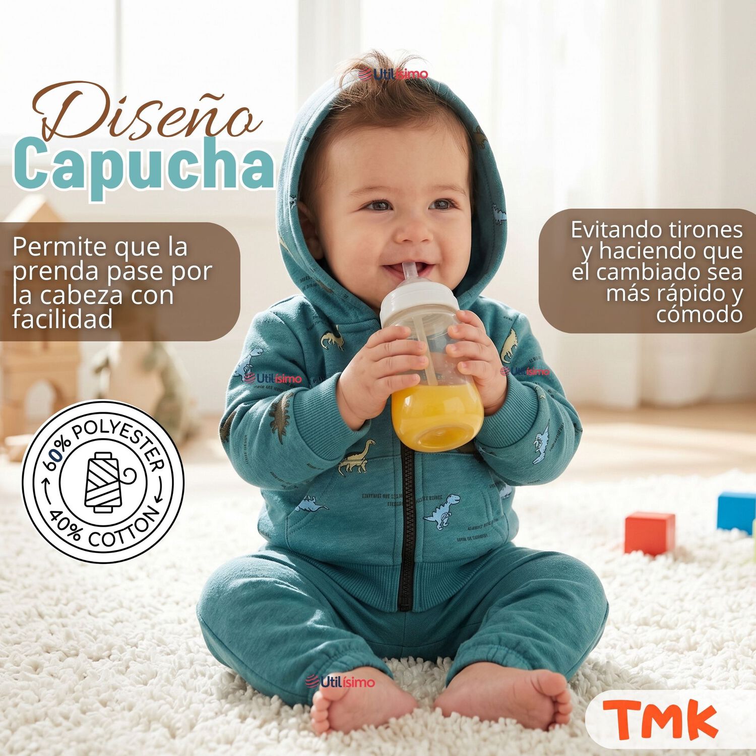 Buzo Poler&oacute;n Con Capucha 2 Piezas Beb&eacute; Ni&ntilde;o Green Dinosaur image number 8.0