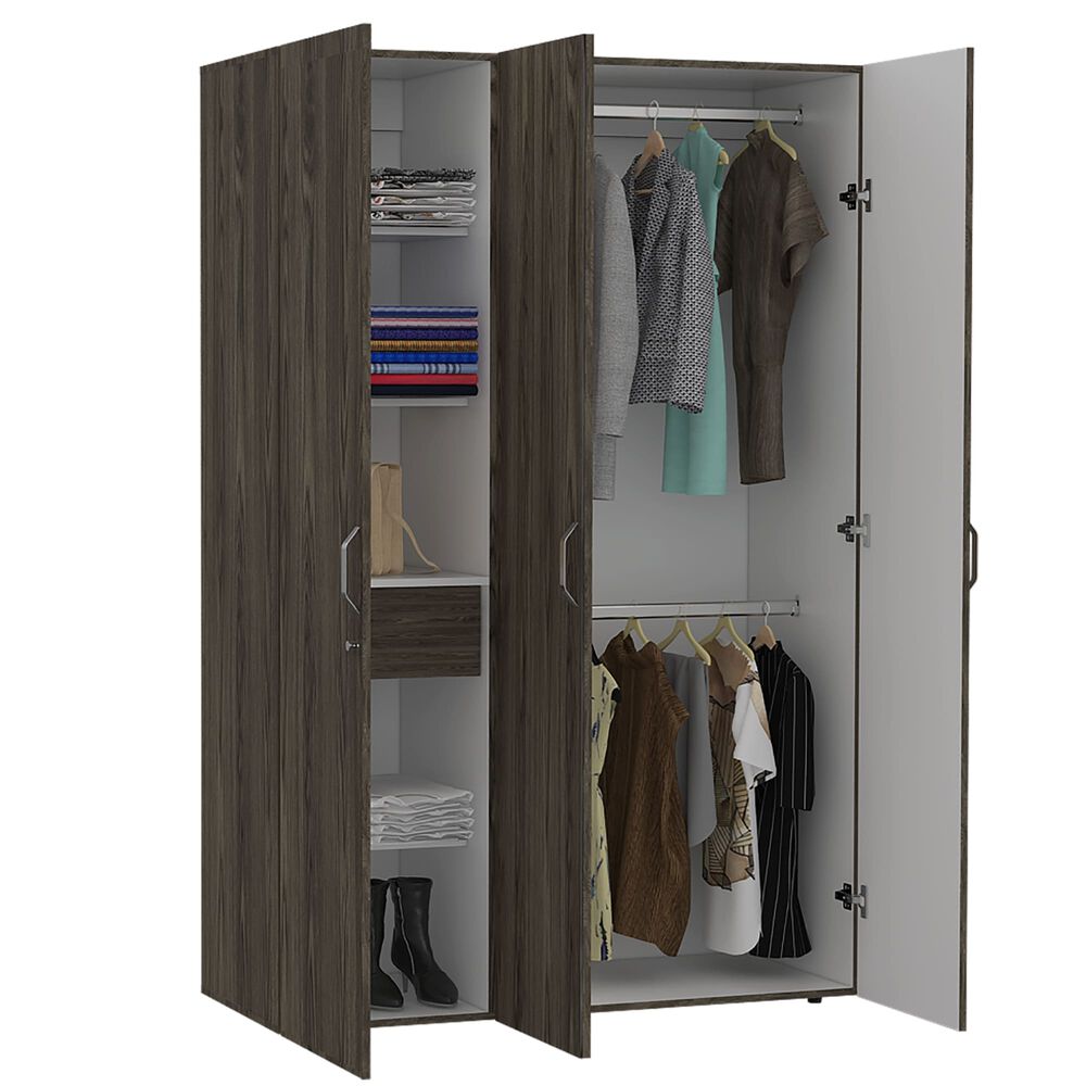 Closet 3 Puertas Con Colgador 181,9x120x47,3 Cm Café Y Blanco image number 1.0