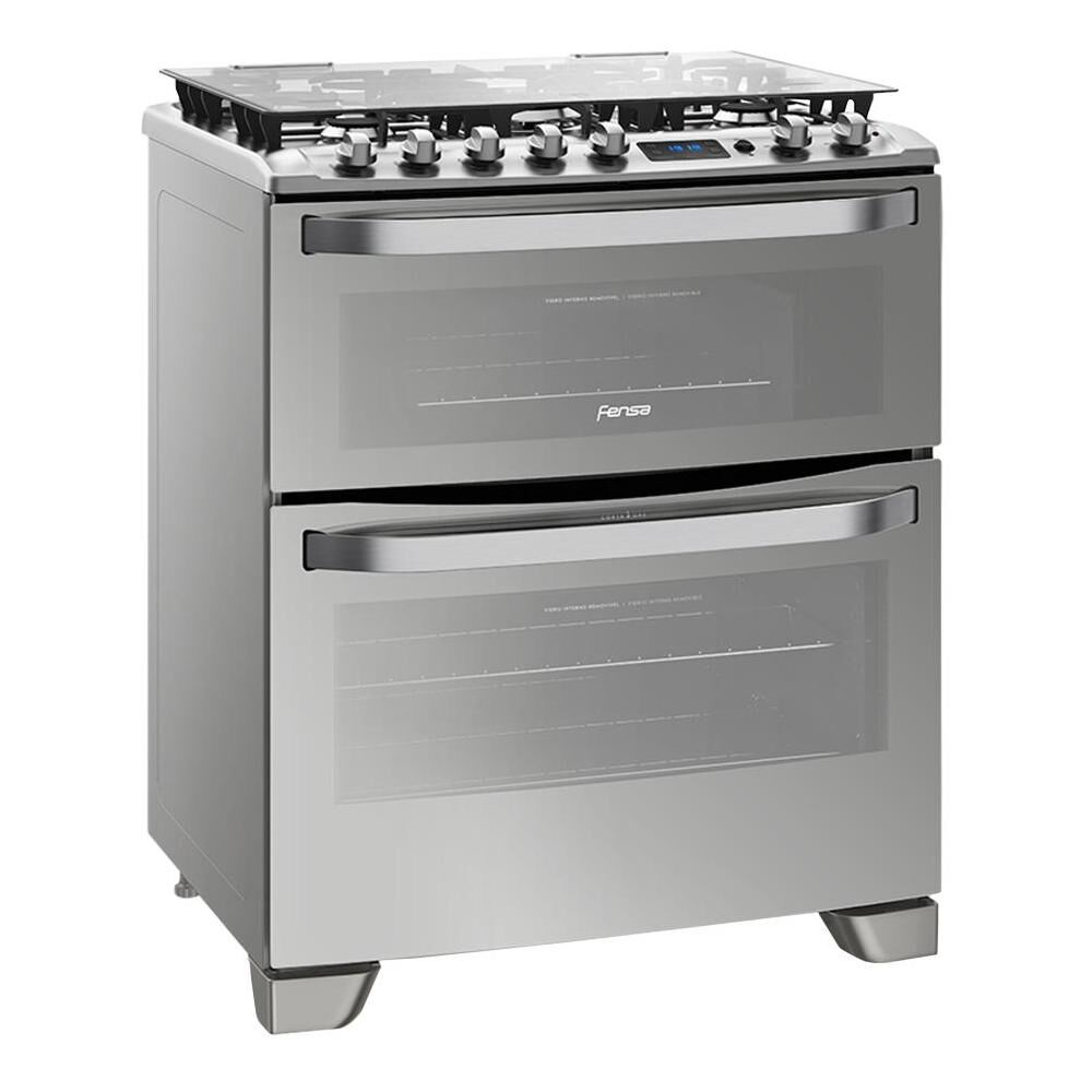 Cocina a Gas Fensa 5 Platos Negro con Doble Horno y Timer Digital 76 DBR -  VIAMUNDO