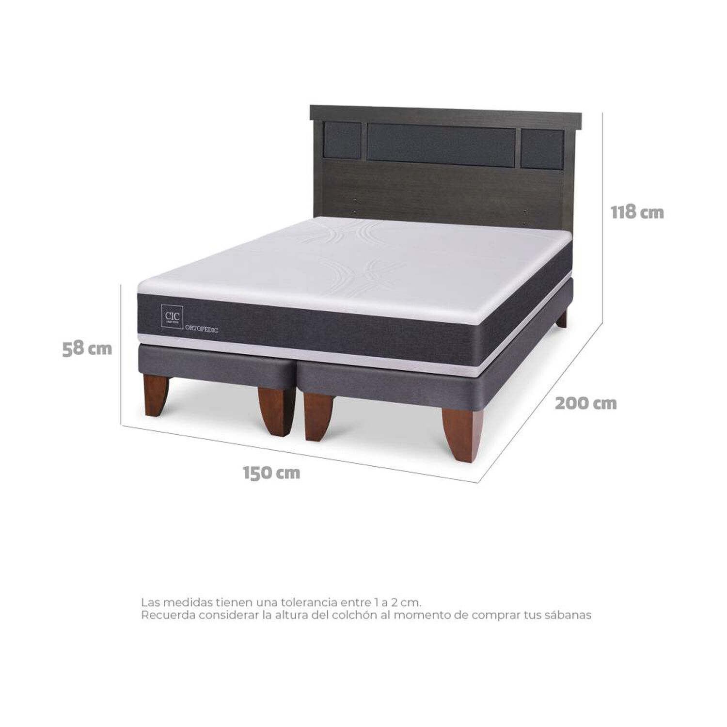 Cama Europea Cic Ortopedic / 2 Plazas / Base Dividida + Respaldo image number 3.0