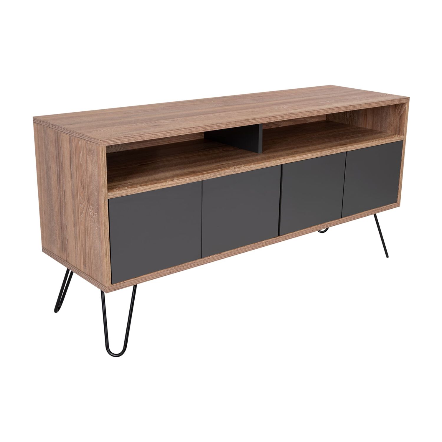 Rack Tv 55" Con 2 Repisas Y 4 Puertas Fm-006c Caf&eacute; Claro Y Plomo image number 0.0