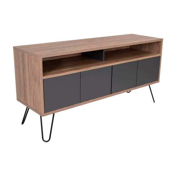 Rack Tv 55" Con 2 Repisas Y 4 Puertas Fm-006c Caf&eacute; Claro Y Plomo