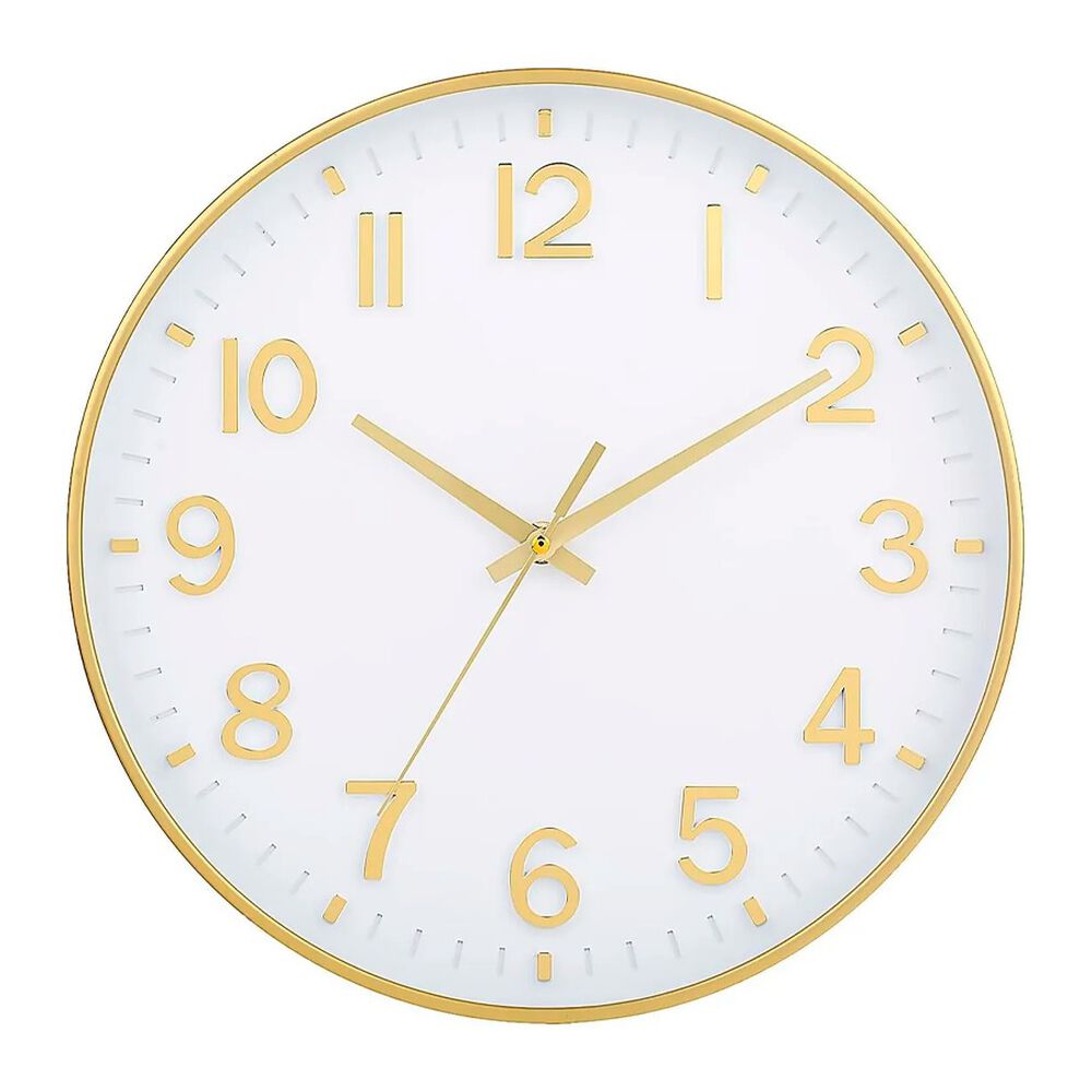 Reloj De Pared Redondo Moderno Blanco Y Dorado image number 0.0