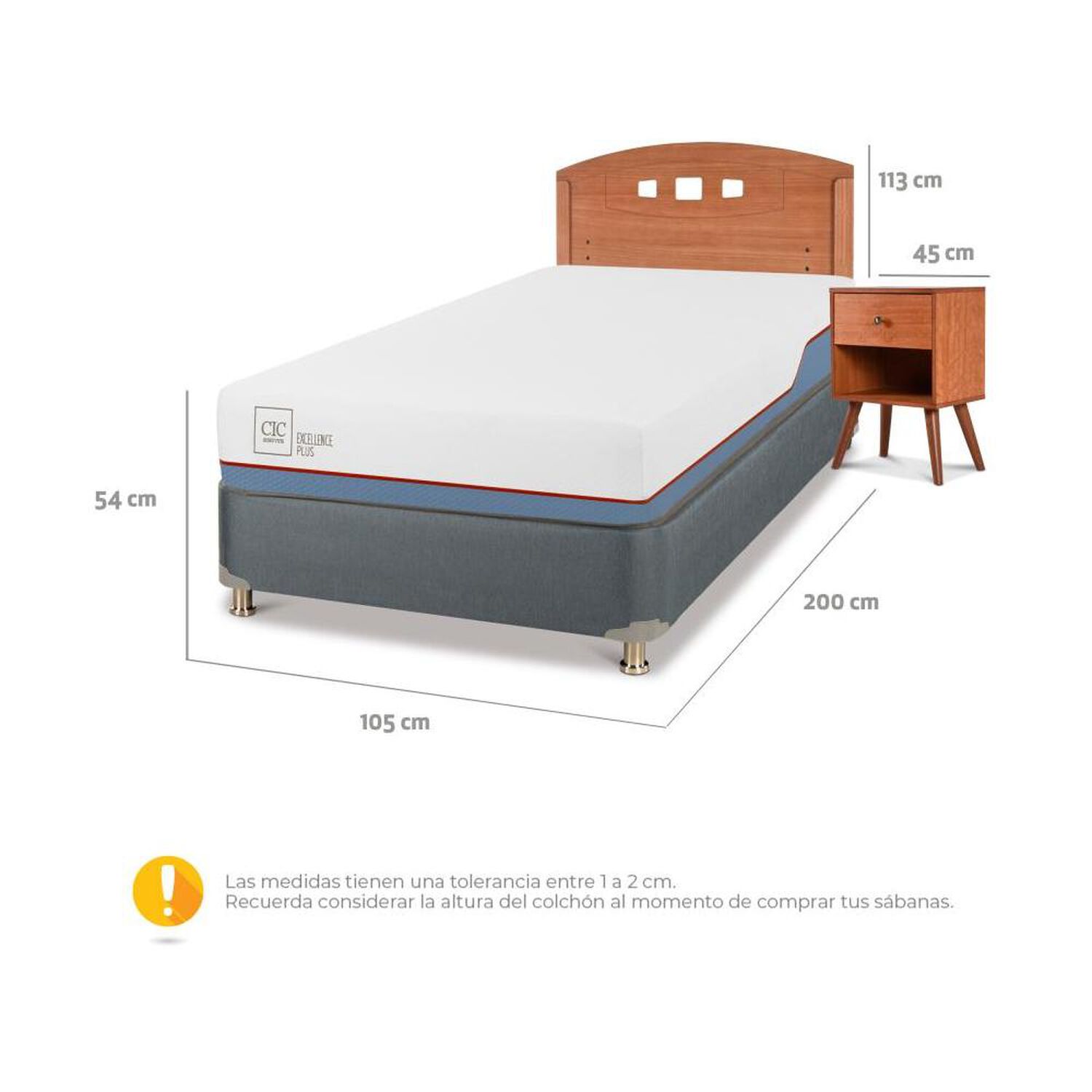 Cama Americana Cic Excellence Plus / 1.5 Plazas / Base Normal + Set De Maderas image number 2.0