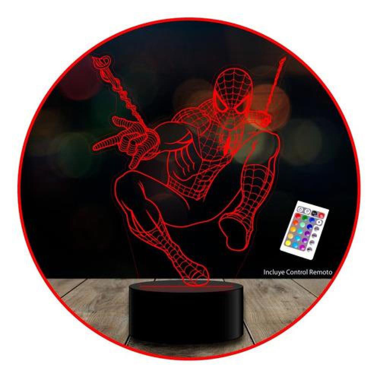 L&aacute;mpara 3d Acr&iacute;licas 7 Colores Spiderman Marvel C/remoto image number 0.0