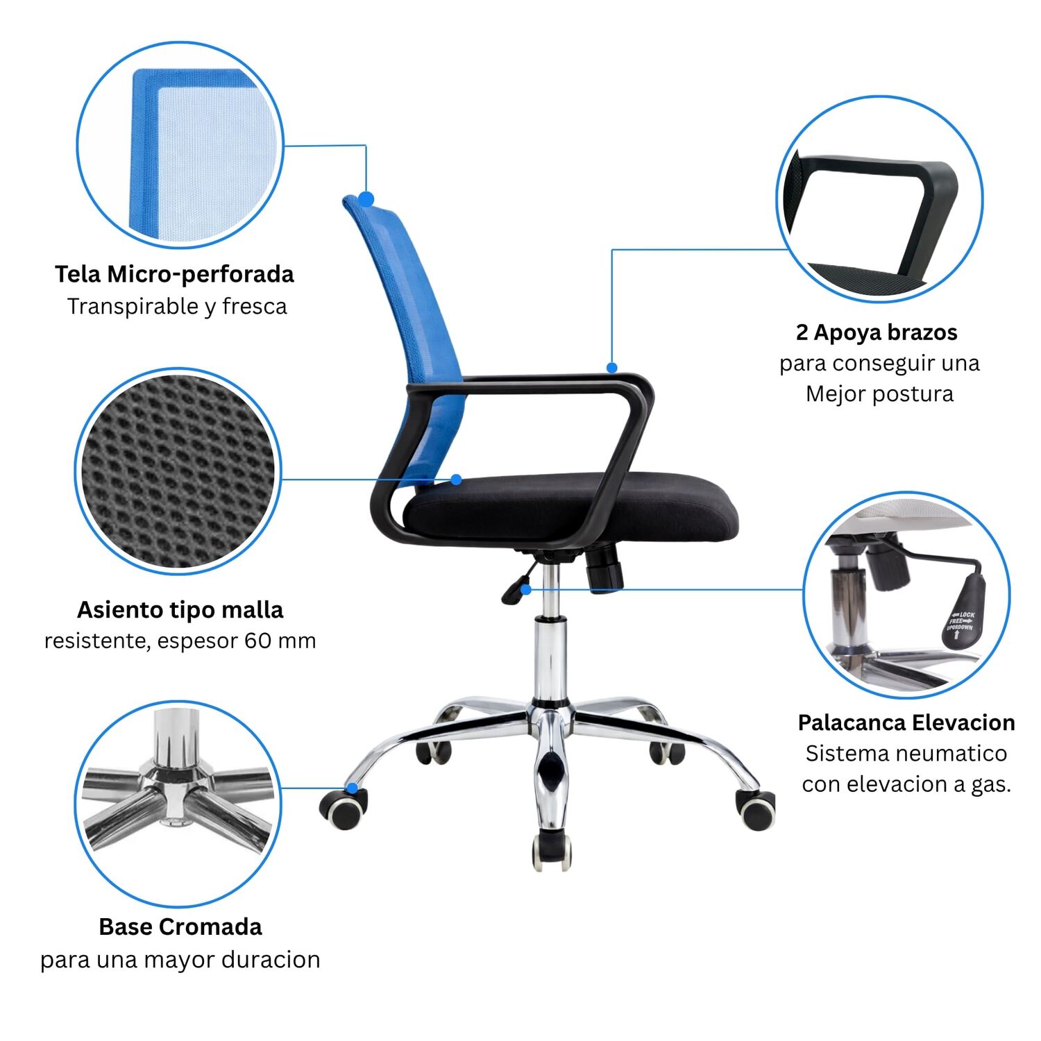 Silla De Oficina Ergon&oacute;mica Santiago Con Altura Ajustable Y Soporte Lumbar image number 1.0