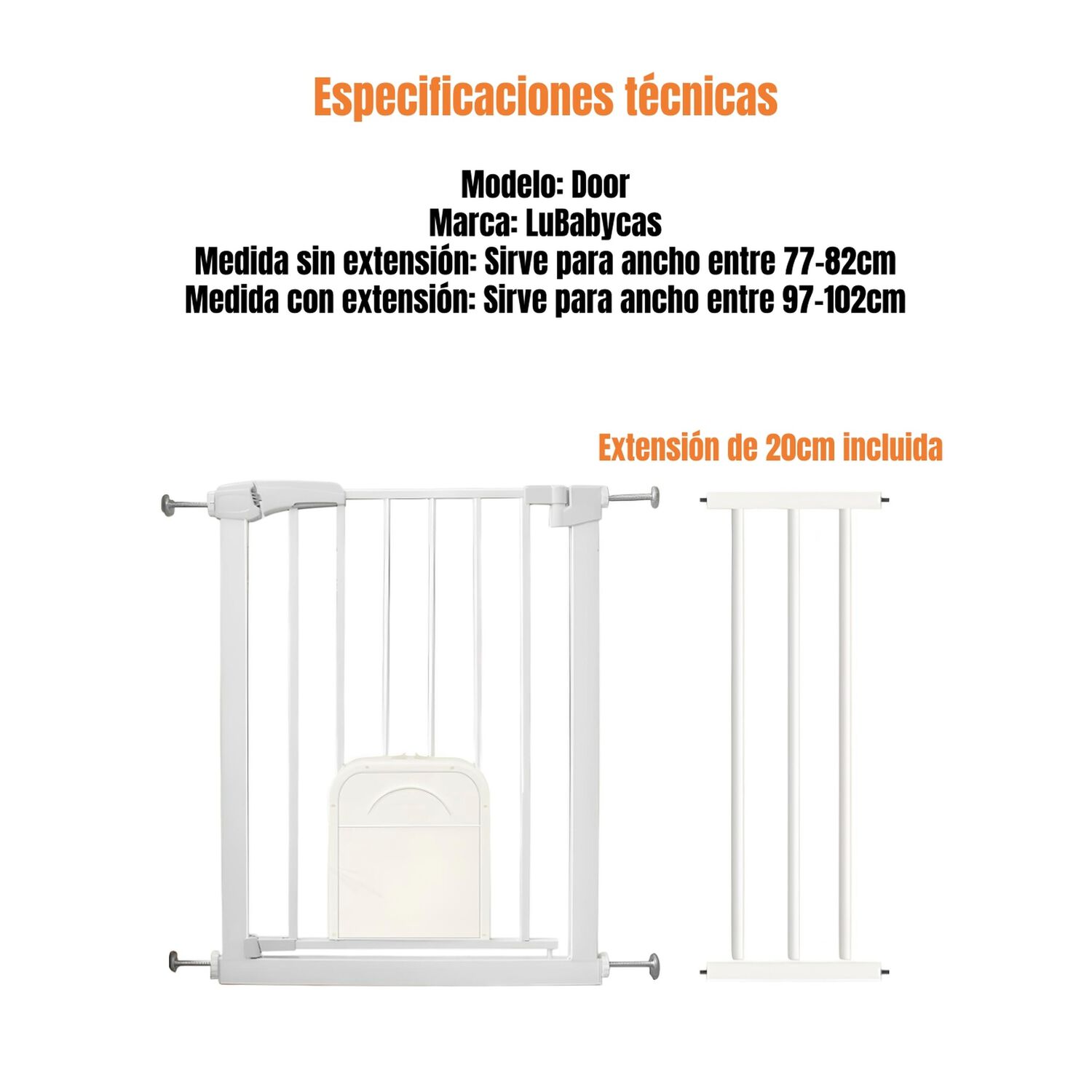 Puerta De Seguridad Expandible Beb&eacute; Door 77-102cm Lubabycas image number 7.0