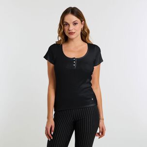 Polera Lisa Rib Manga Corta Cuello Redondo Mujer Kimera Polera Lisa Rib Manga Corta Cuello Redondo Mujer Kimera