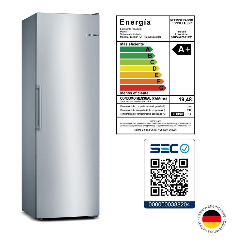 Freezer Vertical Bosch GSN36VLFP / Frío Directo /  242 Litros / A+ image number 7.0