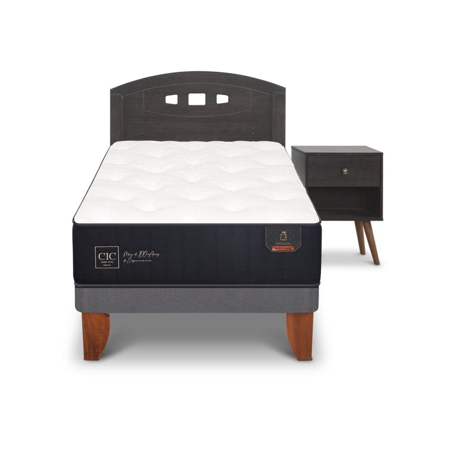 Cama Europea Cic Premium / 1.5 Plazas / Base Normal + Set De Maderas image number 0.0