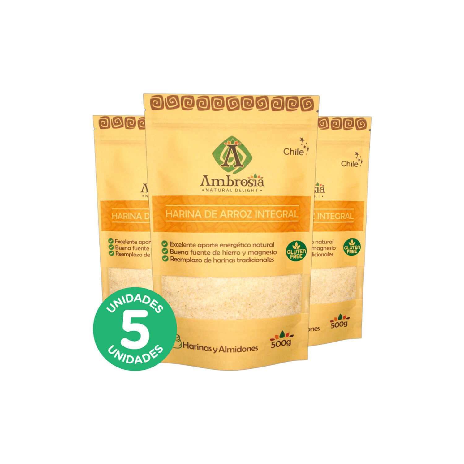 Pack 5, Harina De Arroz Integral Libre De Gluten Y Vegana 500gr. image number 0.0