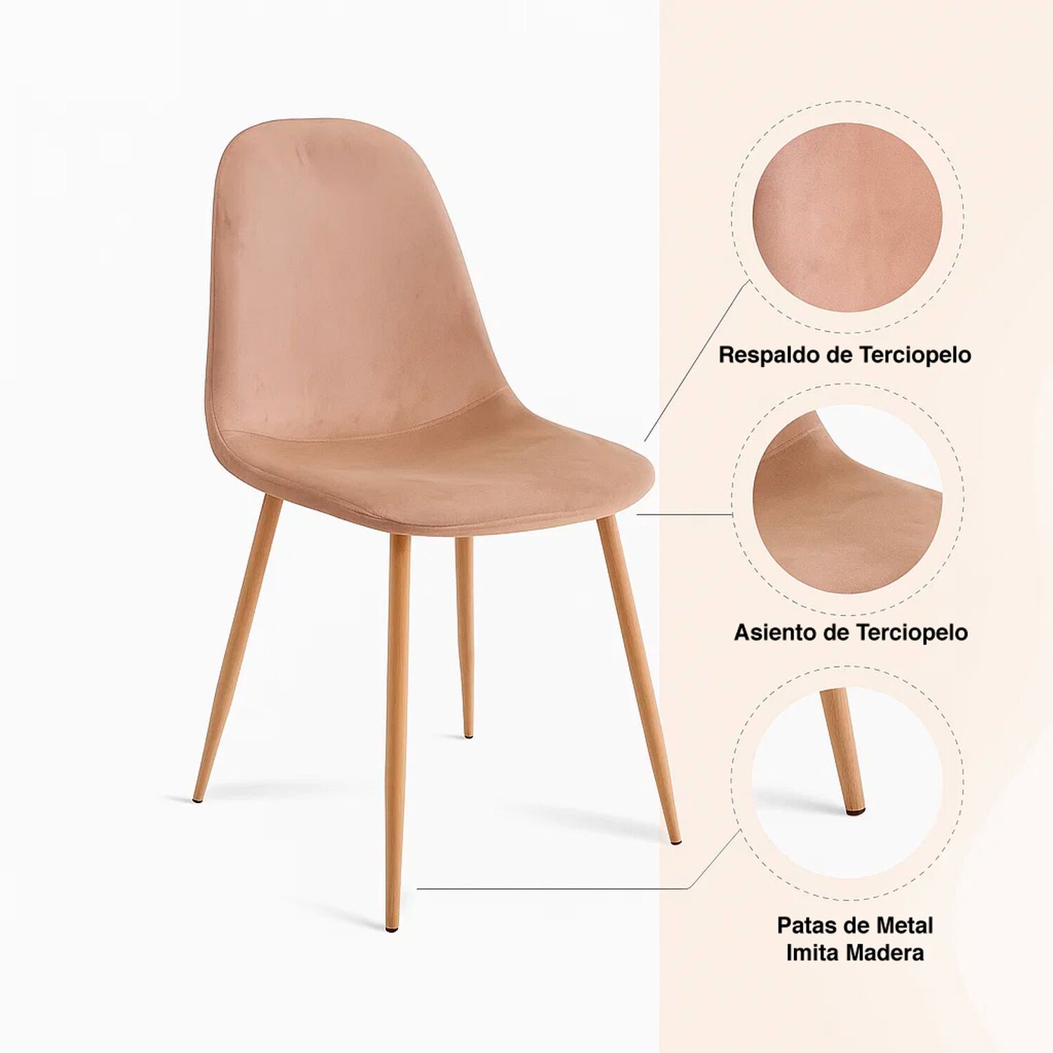 Pack De 4 Sillas Spoon Terciopelo - Beige image number 4.0