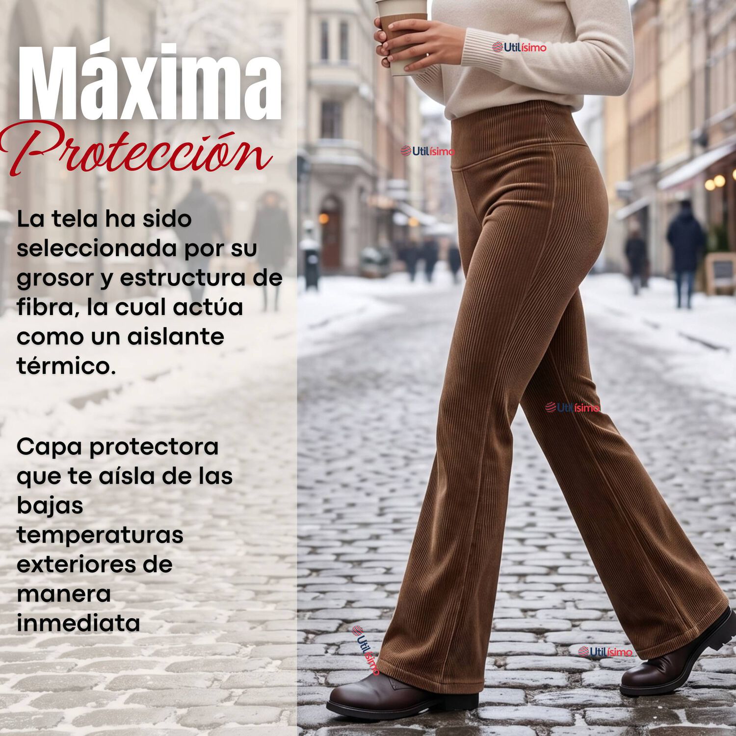 Pantal&oacute;n Cotel&eacute; Palazzo Polar Con Chiporro Elasticado T&eacute;rmico Caf&eacute; image number 9.0