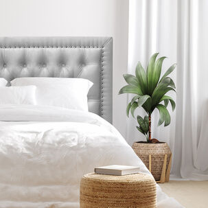 Respaldo De Cama Capitoné Frame Tachas Felpa Gris Plata Queen