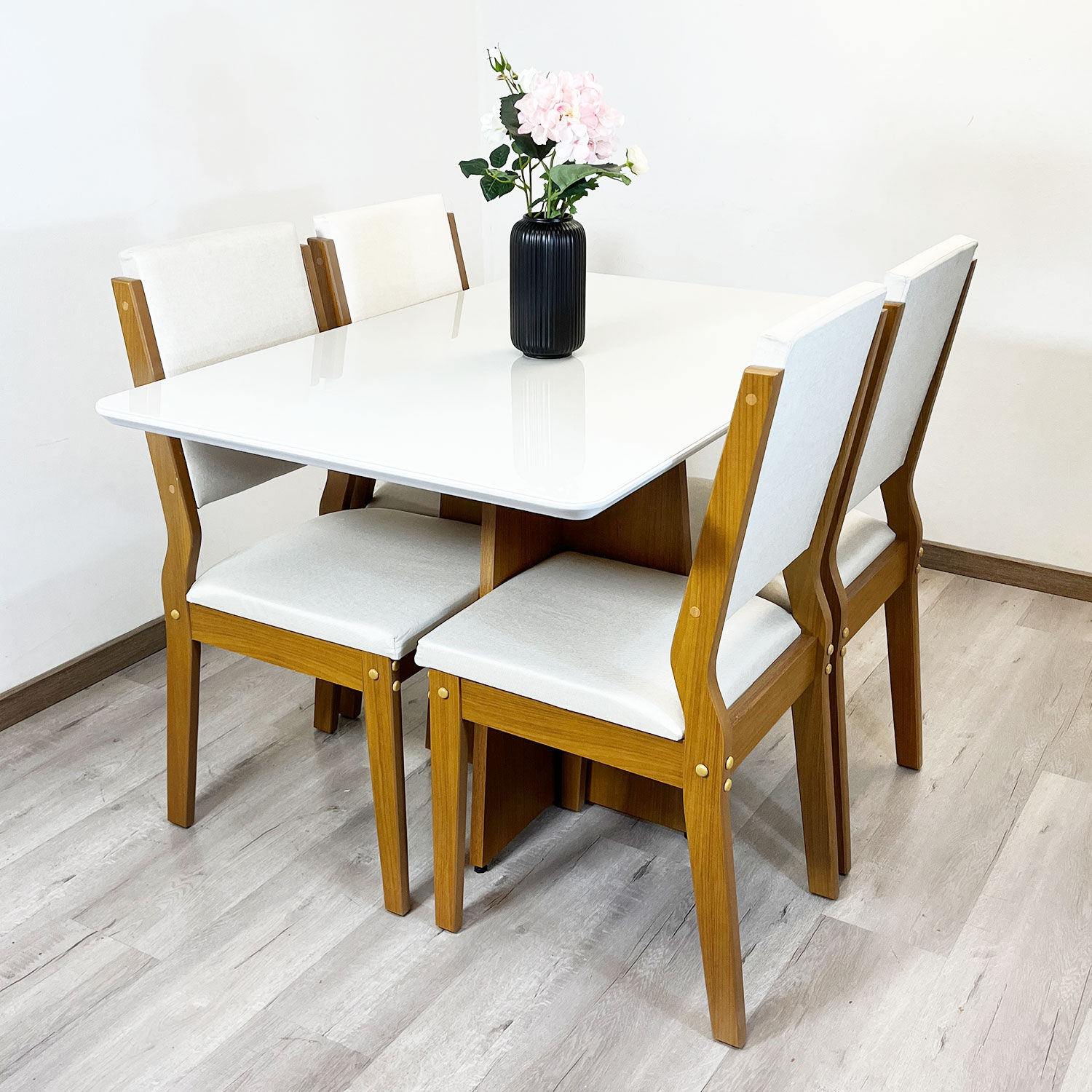 Juego De Comedor Encanto 120x80 Cm Vidrio 4 Sillas Beige image number 0.0