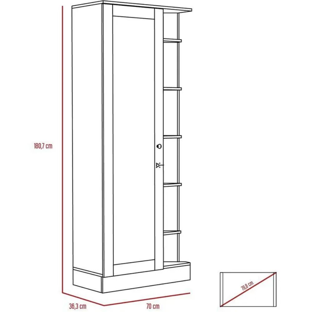 Closet 1 Puerta Con Espejo Cuerpo Completo 180,7x70x40,3 Cm Caf&eacute; image number 6.0