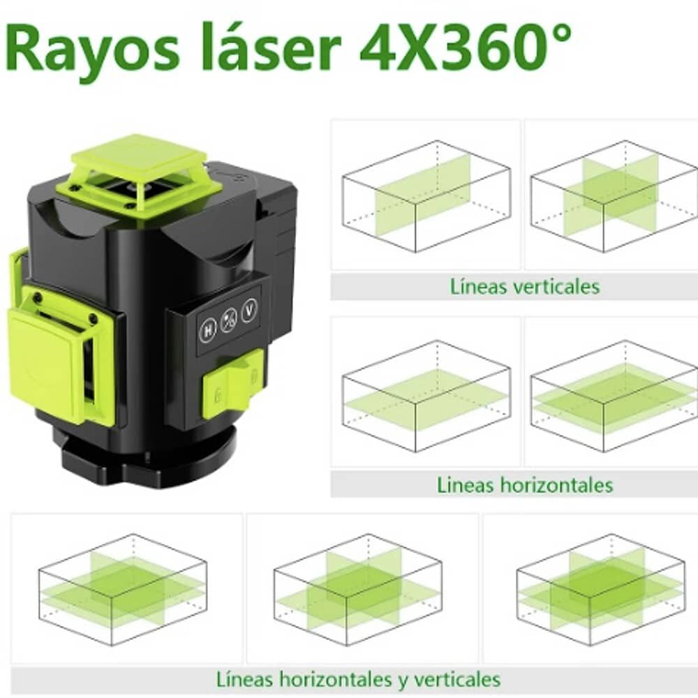 Nivel L&aacute;ser Verde, 4d 16 L&iacute;neas 360 Nivelaci&oacute;n Autom&aacute;tica image number 2.0
