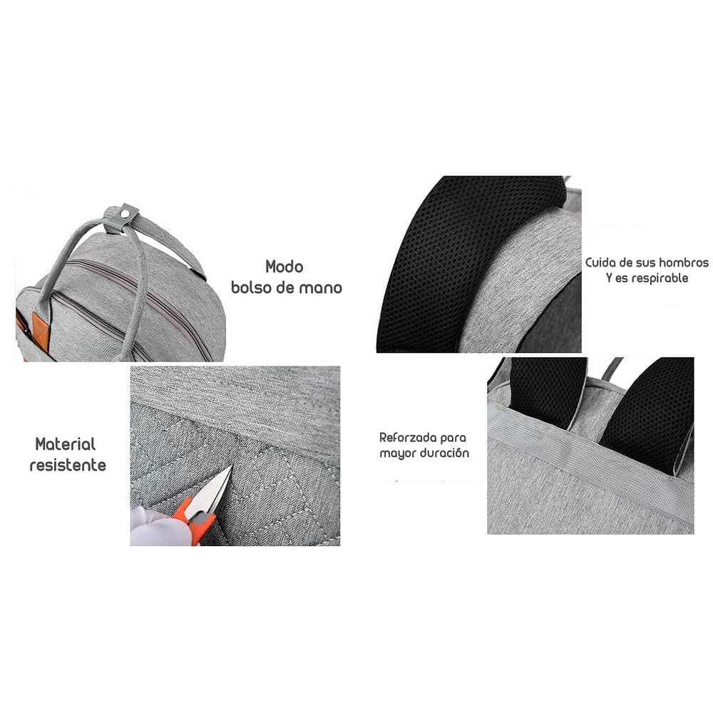 Mochila Maternal Con Monedero Y Colgador Lubabycas Gris image number 3.0