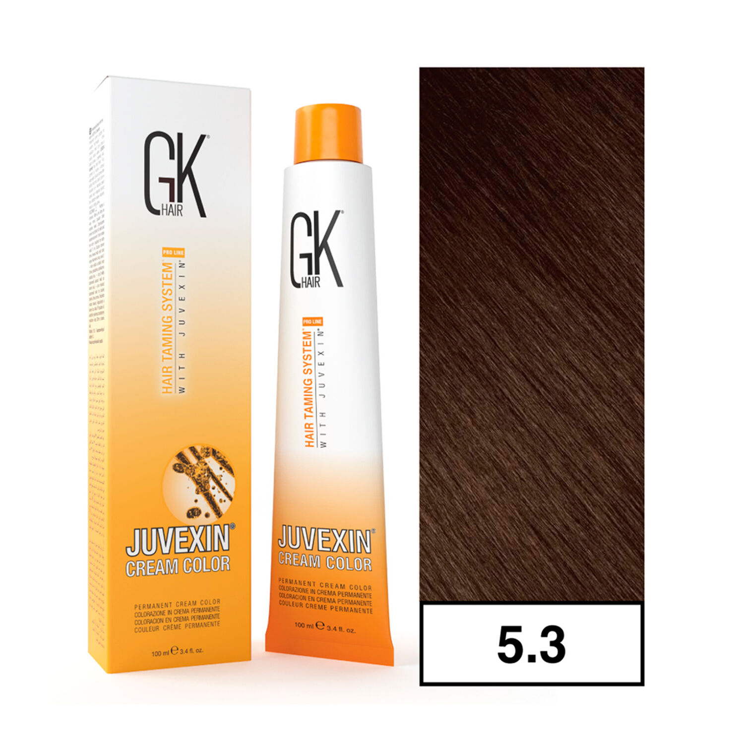 Gkhair - Tintura Cream Color Permanente Vegana 100ml + Oxidante - 5.3 Casta&ntilde;o Claro Dorado image number 0.0