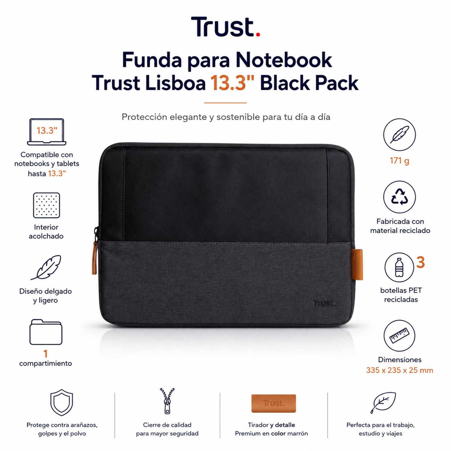 Funda Para Notebooks 13.3" Trust Lisboa Black Pack image number 4.0