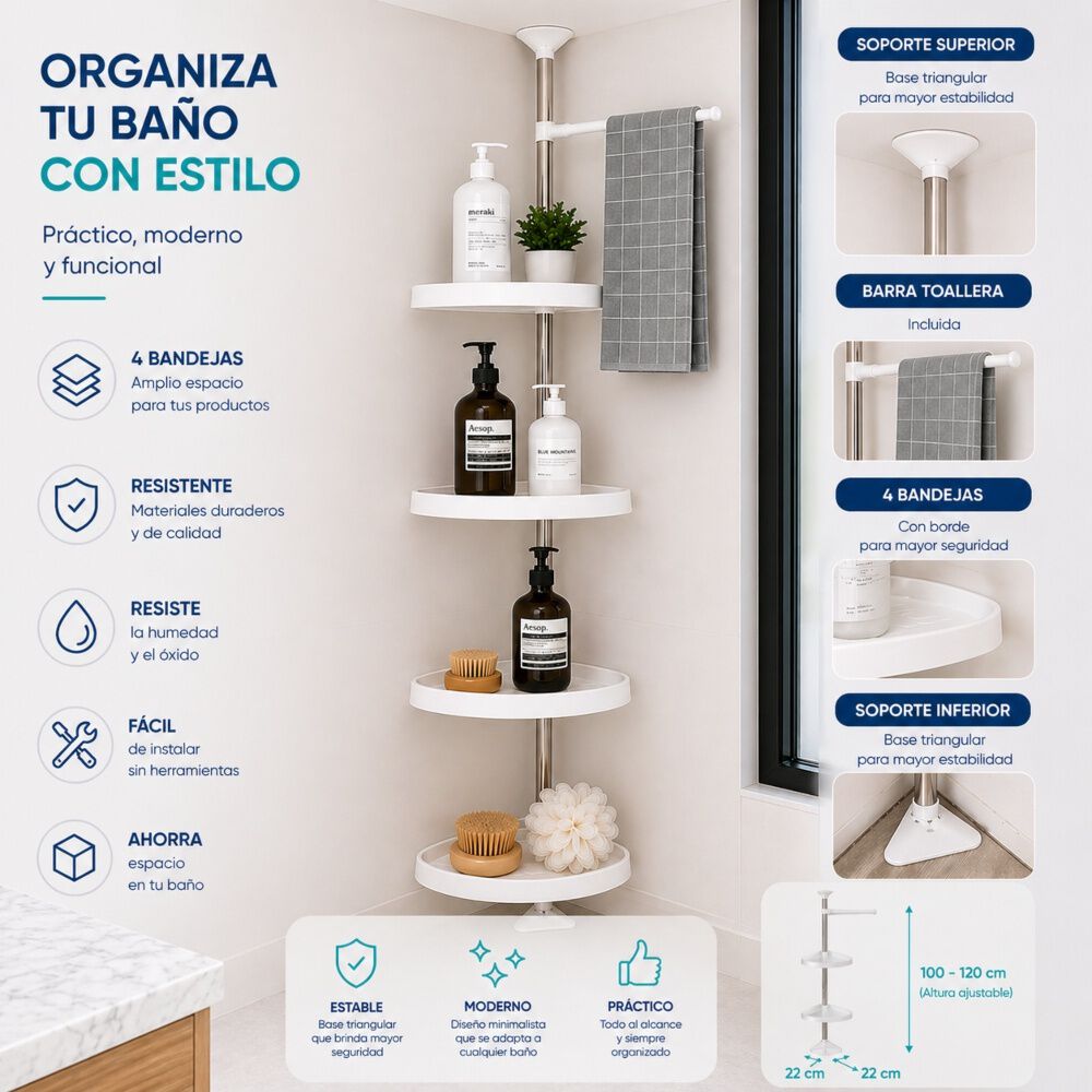 Organizador Esquinero Ba&ntilde;o Multiuso 4 Pisos Repisas Ajusta image number 3.0