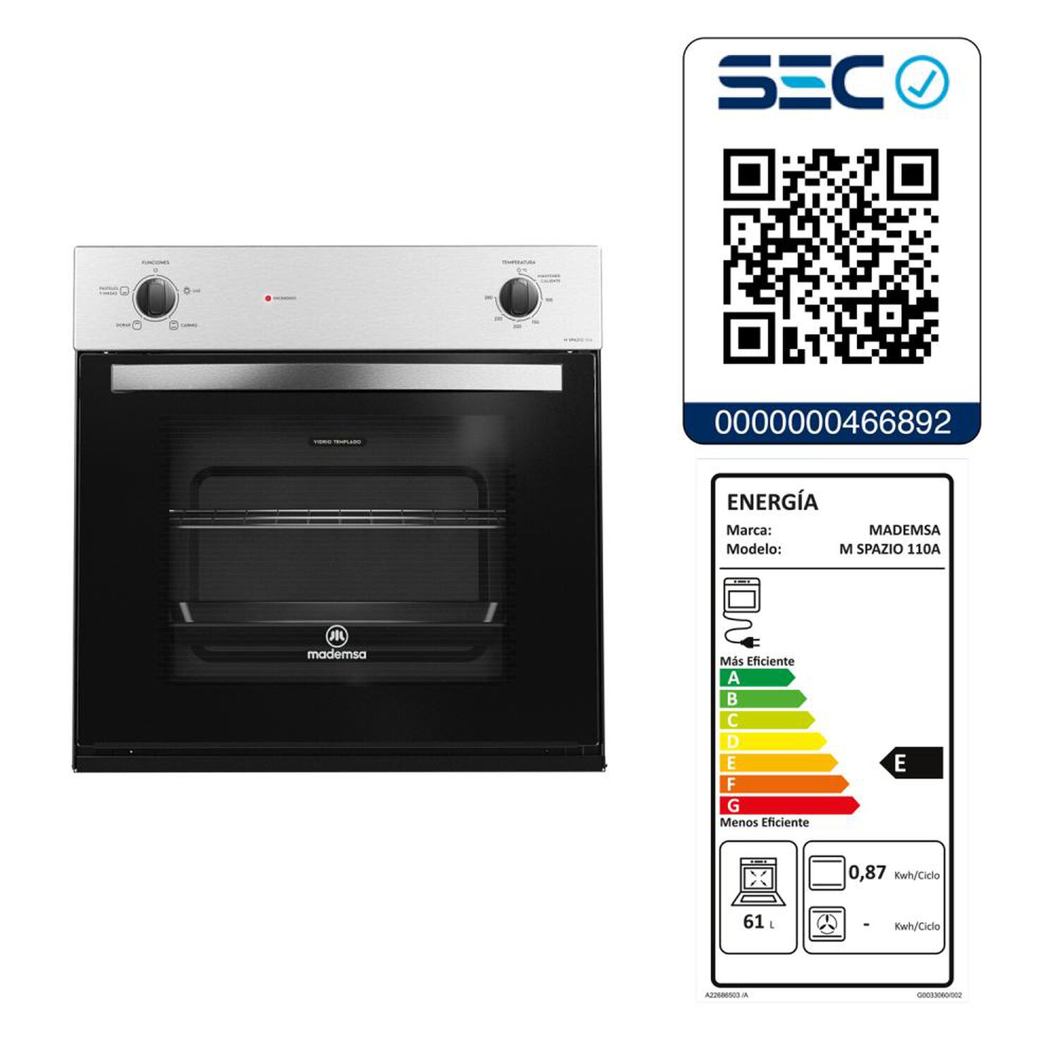 Kit De Cocina Mademsa Horno M 110A + Encimera El&eacute;ctrica 48ED + Campana MXU 160S / 4 Quemadores image number 2.0