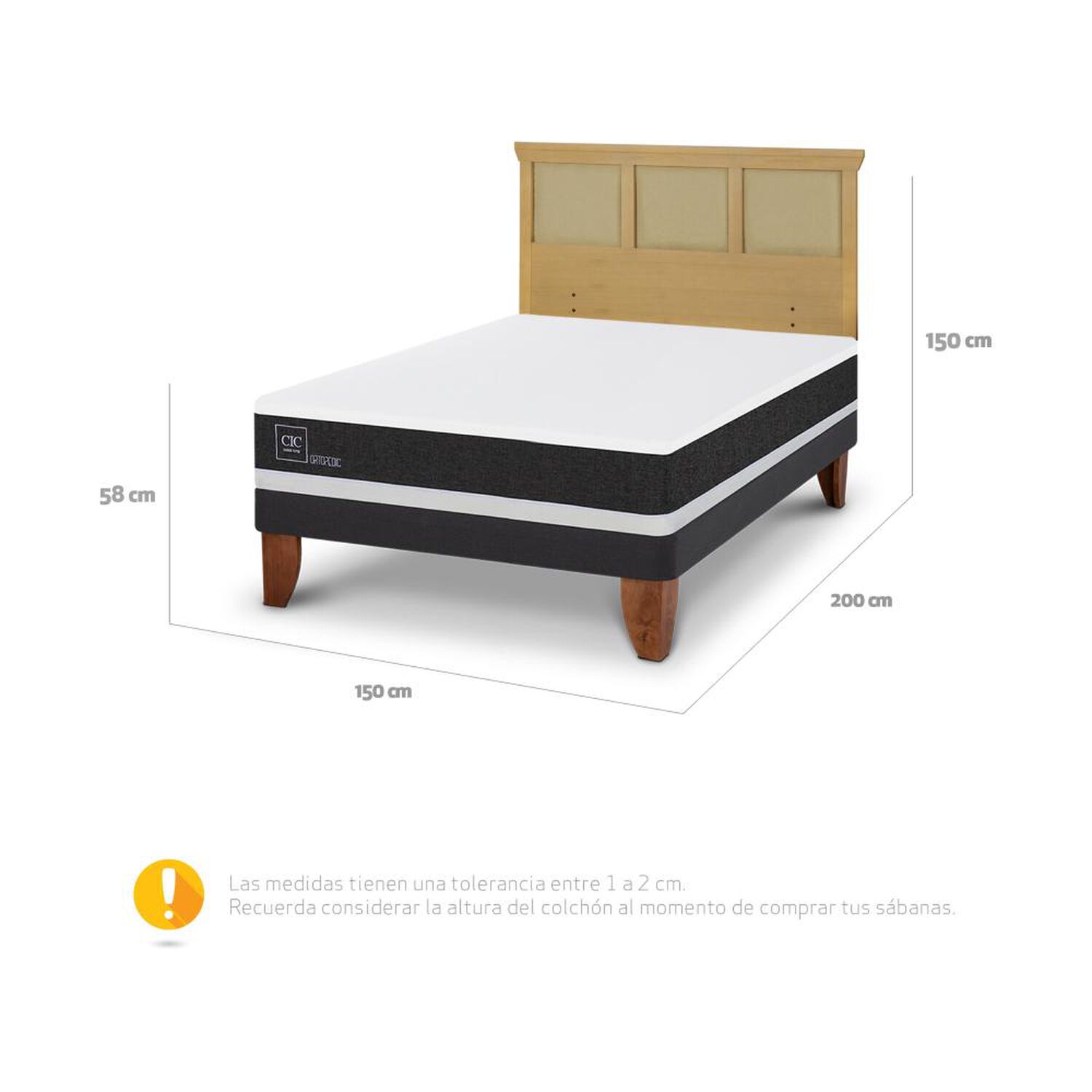 Cama Europea Cic Ortopedic / 2 Plazas / Base Normal + Respaldo image number 3.0