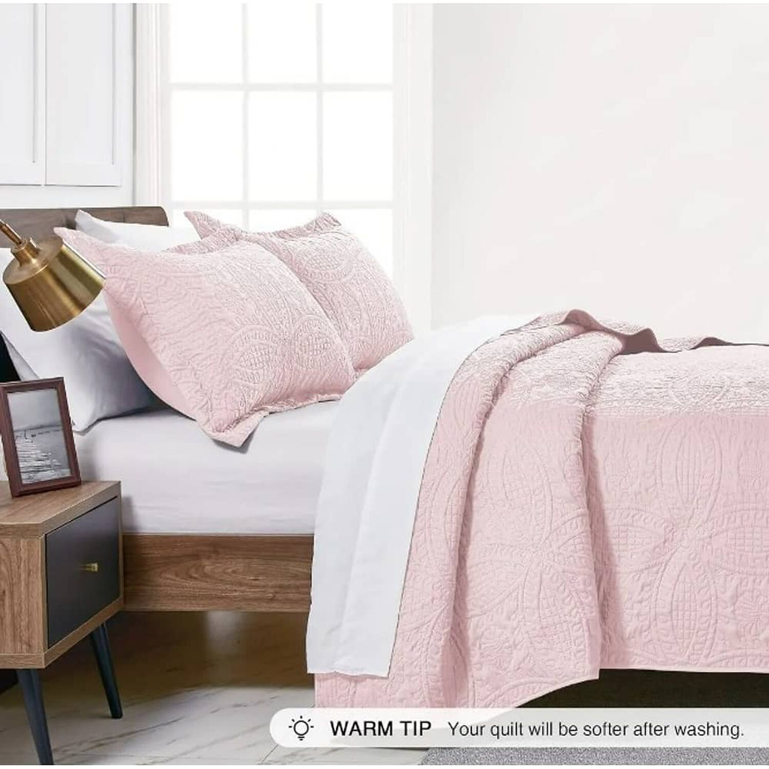Cubrecama Quilt Reversible 264x228cm King + 2 Funda Almohada Rosa Blanco image number 3.0