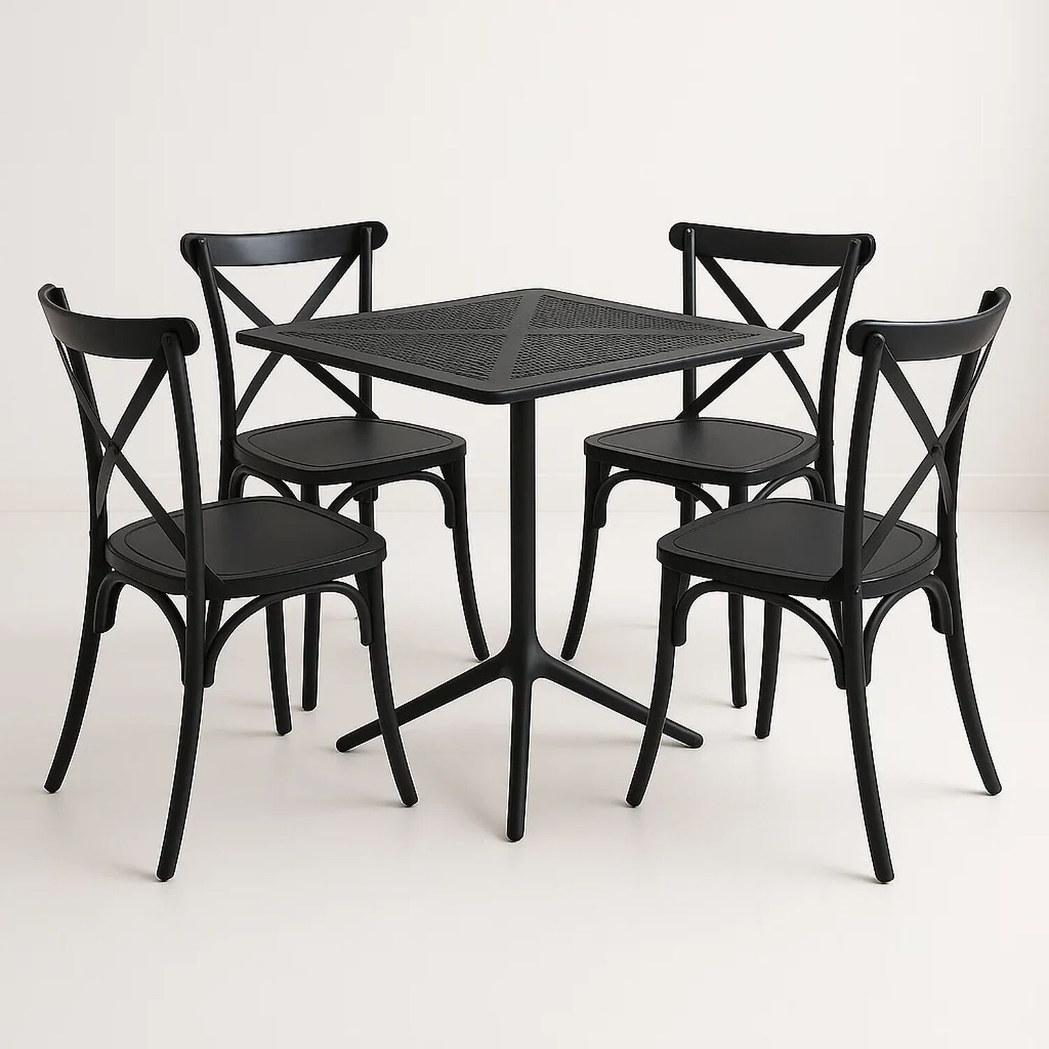 Mesa Restaurant 80x80 Polipropileno + 4 Sillas Crossback Danubio - Negra image number 0.0