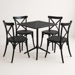 Mesa Restaurant 80x80 Polipropileno + 4 Sillas Crossback Danubio - Negra